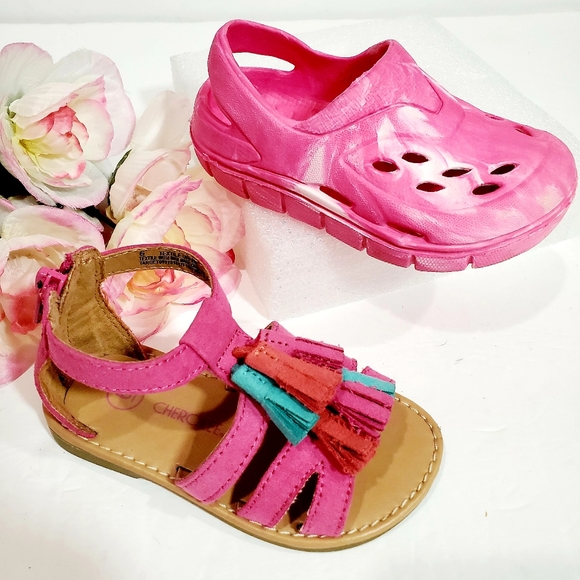Cherokee Other - 2 Pairs Bundle Pink Cherokee Gladiator Sandals & Clog Water Shoe Size 6 Girls